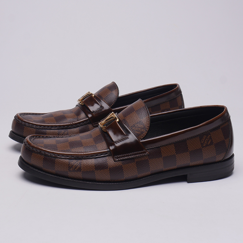 95新 LouisVuitton/路易威登 41码/棕色棋盘格皮鞋