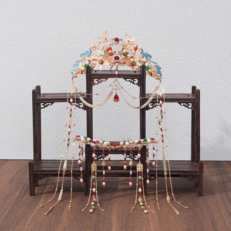 7059烧蓝汉服头饰全套发冠女古风步摇流苏叉子超仙民族风配饰