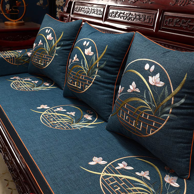 雅兰《定制》中式实木坐垫红木沙发坐垫罩套加厚海绵垫罗汉床五件套