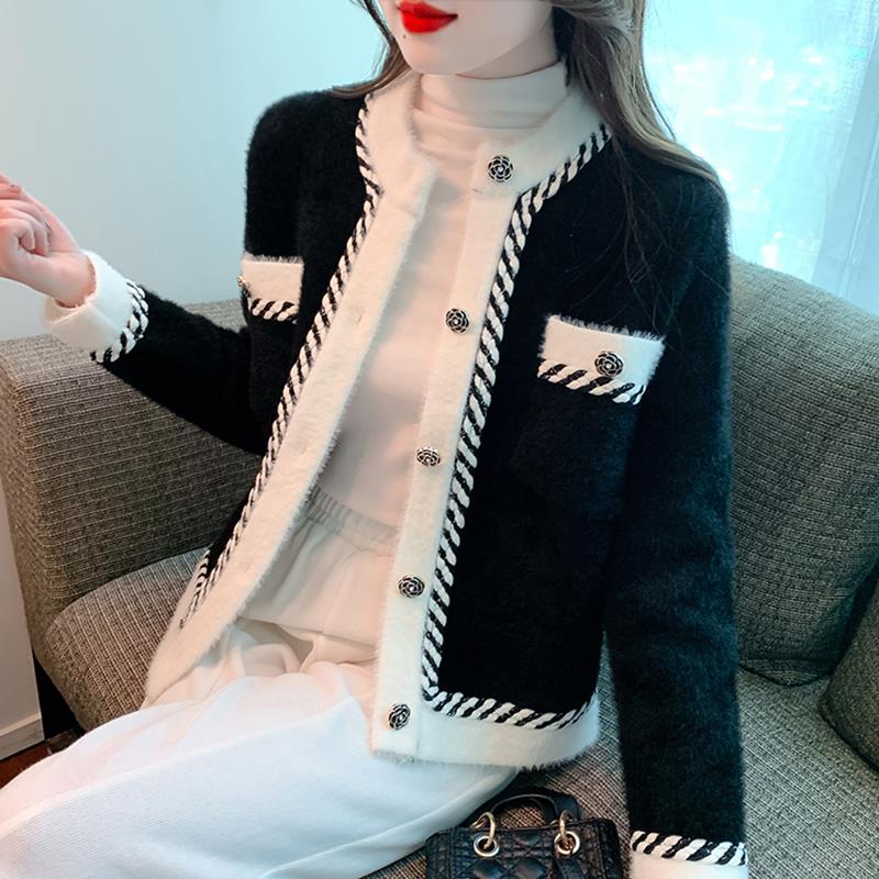 小香风撞色开衫短外套女冬装2023秋冬新款高级感名媛气质外搭上衣