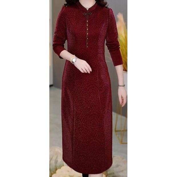 时尚改良旗袍裙加绒加厚2023新款秋冬洋派显瘦洋装打底裙子女冬