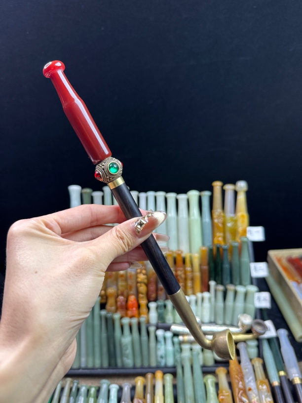 传统手工老式旱烟袋总长约28公分左右黄铜锅头内径1.9长短可自定