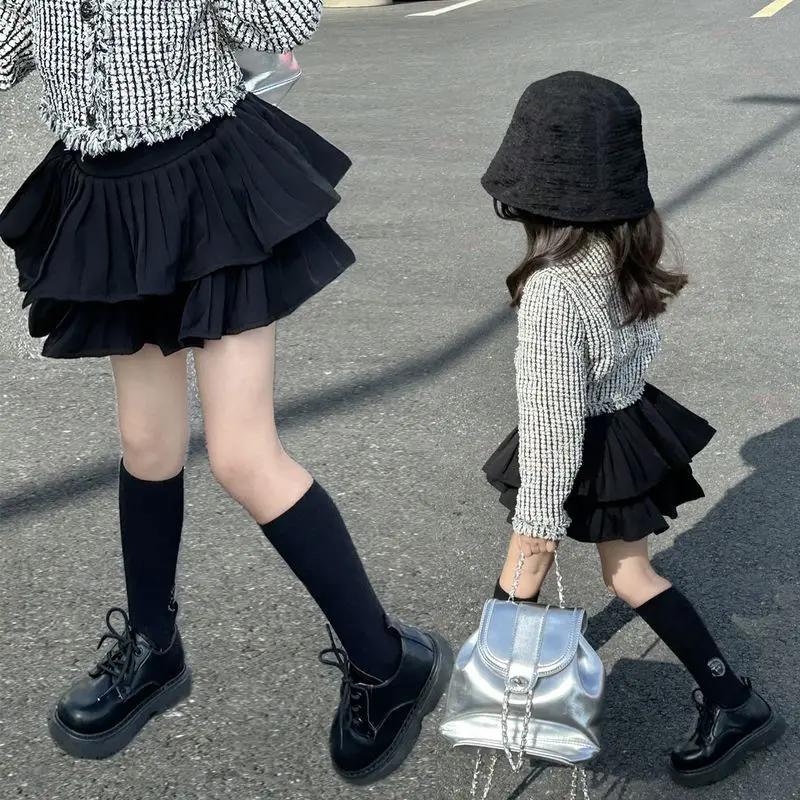 韩版女童洋气蛋糕半身裙秋季新款小女孩学院风百搭百褶裙子