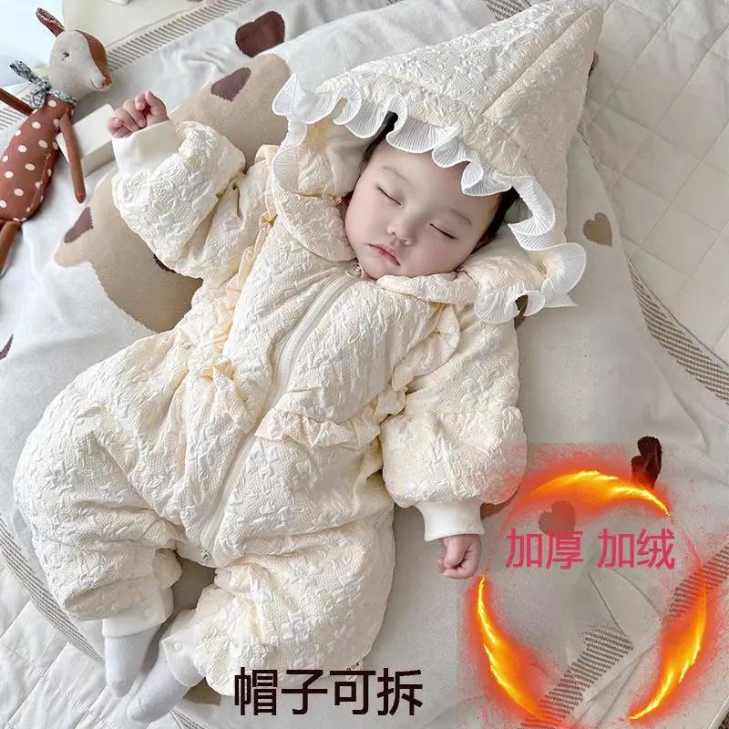 婴儿棉服连体衣男女宝宝冬季外出服新生儿冬装衣服哈衣加厚抱衣