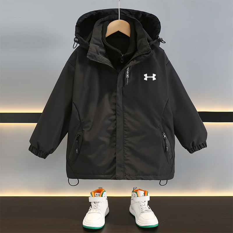 童装冲锋衣男童秋冬中大童加厚休闲加绒儿童连帽冬季可拆卸三合一
