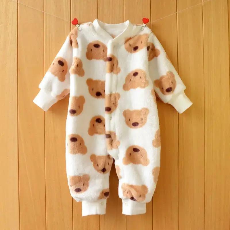 婴儿睡衣加厚珊瑚绒连体衣服0岁3男女宝宝1秋冬装6冬季哈衣外出服