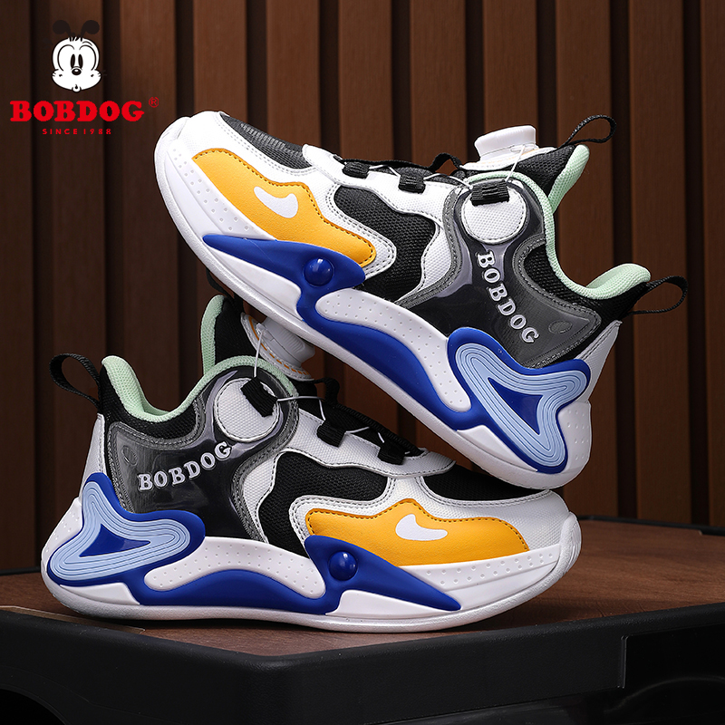 巴布豆男童鞋子2023新款秋冬潮鞋儿童运动鞋旋转扣皮面防水篮球鞋