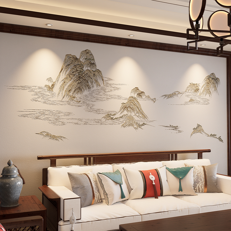 zhibalu/纸巴鹿锦绣河山高端新中式背景独绣背景刺绣壁布国潮古典