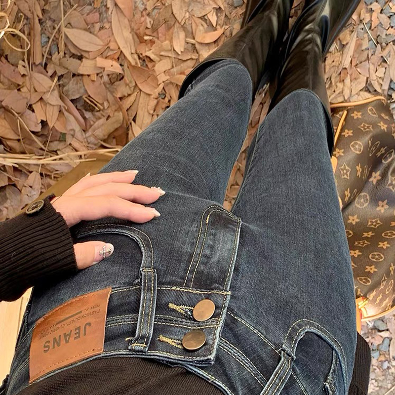 显瘦超高腰牛仔裤女2024春秋紧身外穿小个子加绒铅笔修身小脚弹力