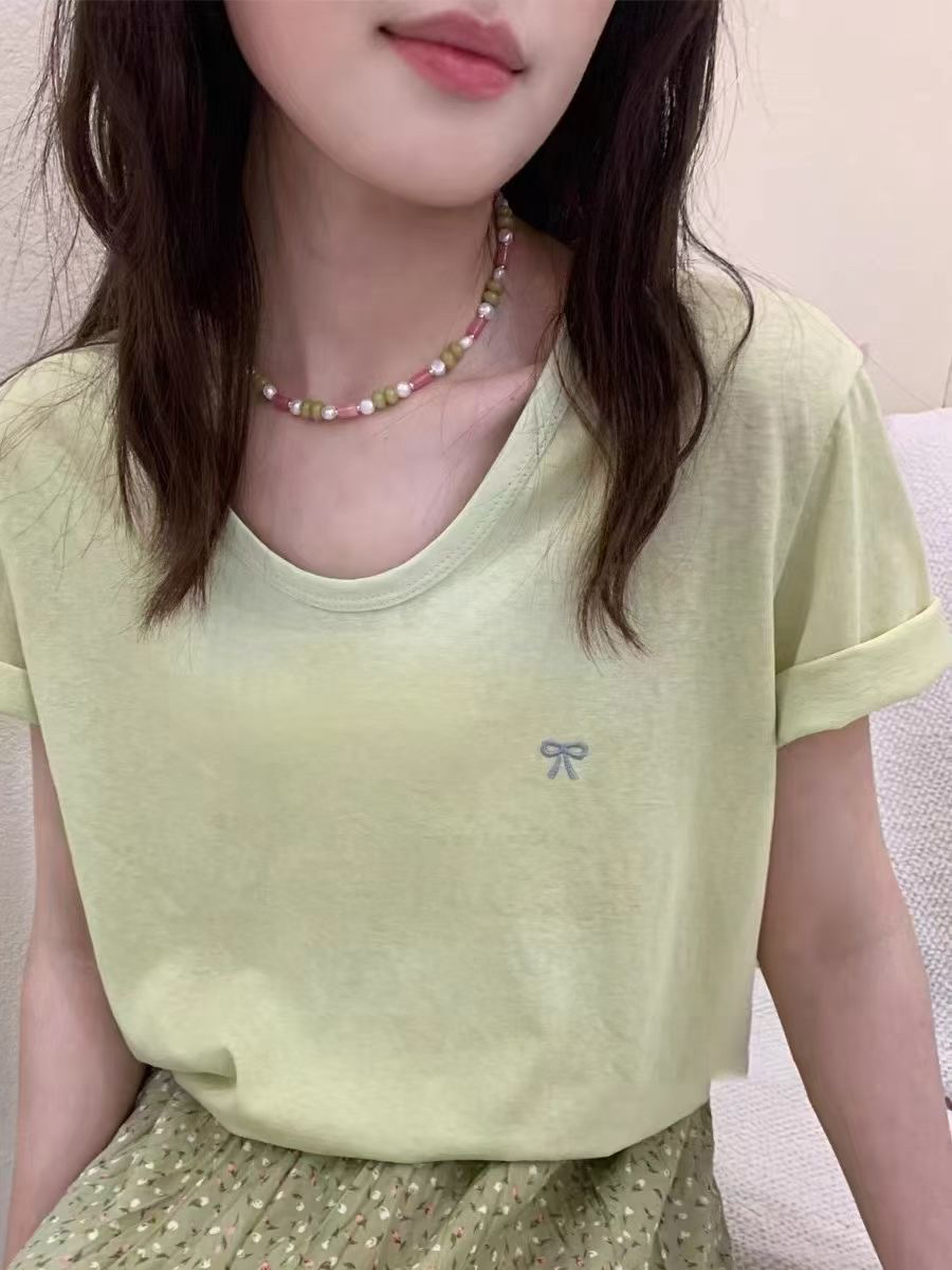 女装打底绿色样衣微瑕疵no退no换圆领夏季纯色上衣女士t恤T恤短袖
