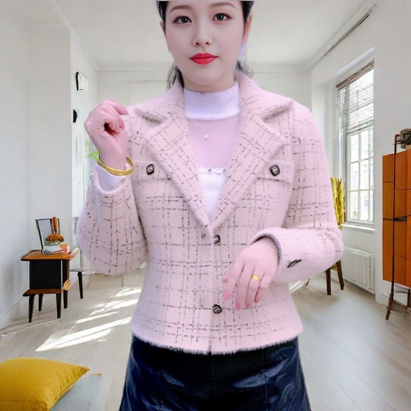 仿貂小开衫小香风短外套女秋冬新款洋气外搭潮流网红开衫百搭上衣