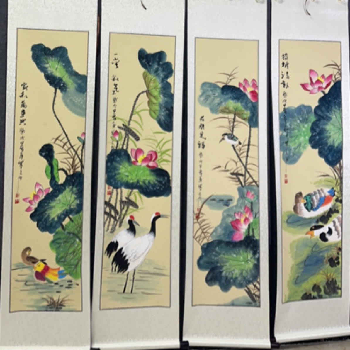 国画花鸟 四条屏四尺对开138/34手绘国画带轴