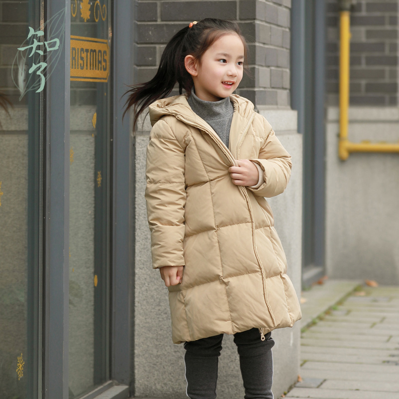知了童装51560 中大童长款白鹅绒羽绒服儿童连帽轻便羽绒外套冬装