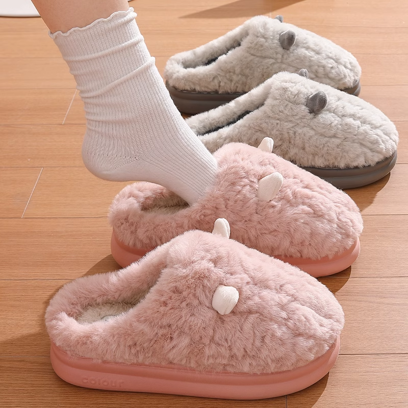 踩屎感棉拖鞋女士秋冬季2024新款室内家居保暖毛绒防滑厚底棉拖男