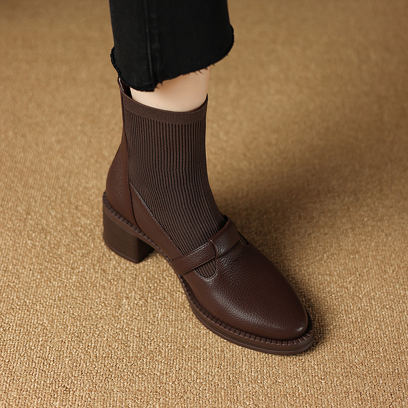 跟高5cm/头层羊皮/34-40芒果头中跟瘦瘦靴显瘦气质百搭高级感厚底