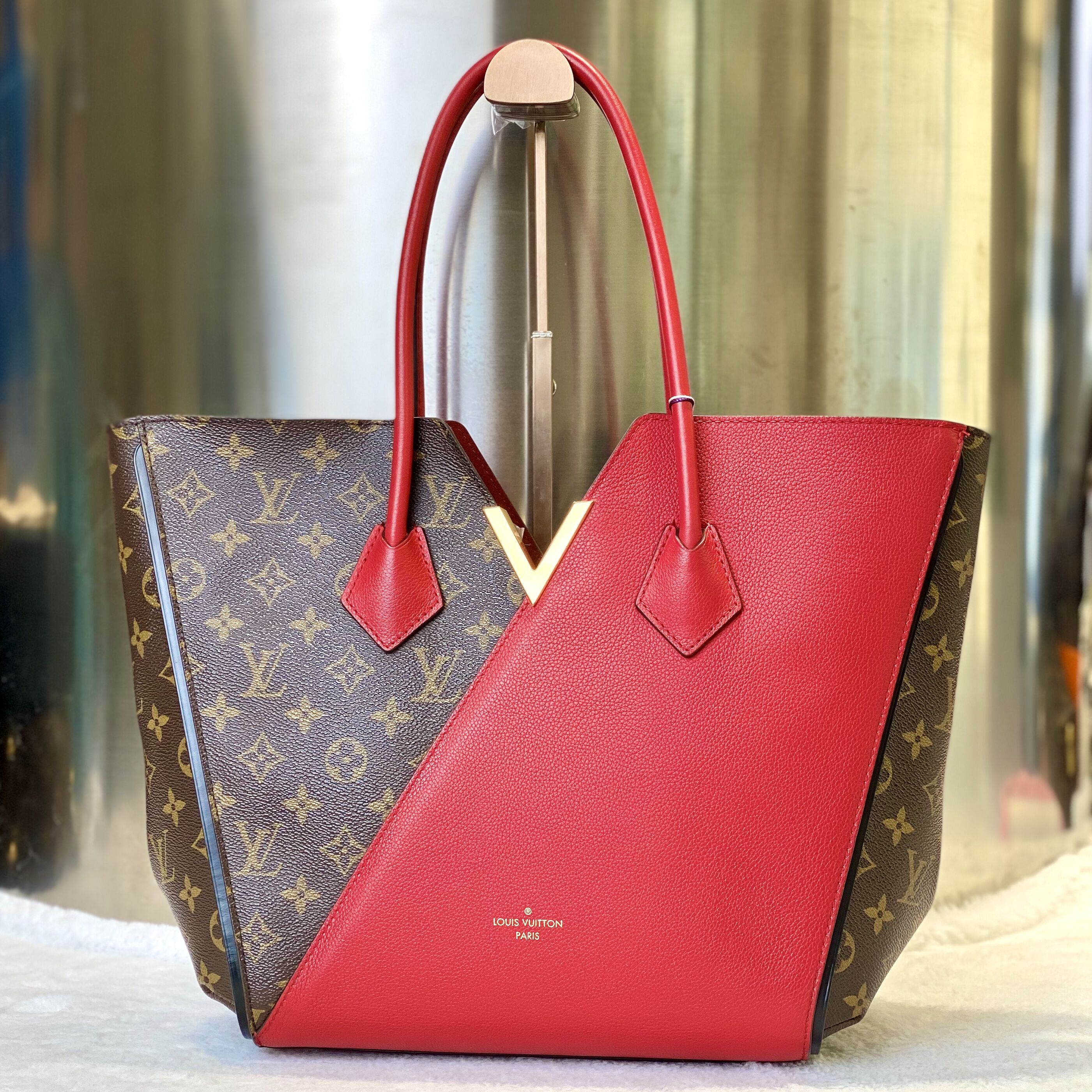 99新  98新古有LV Kimono手袋手提单肩包托特女士拼色红色 0611