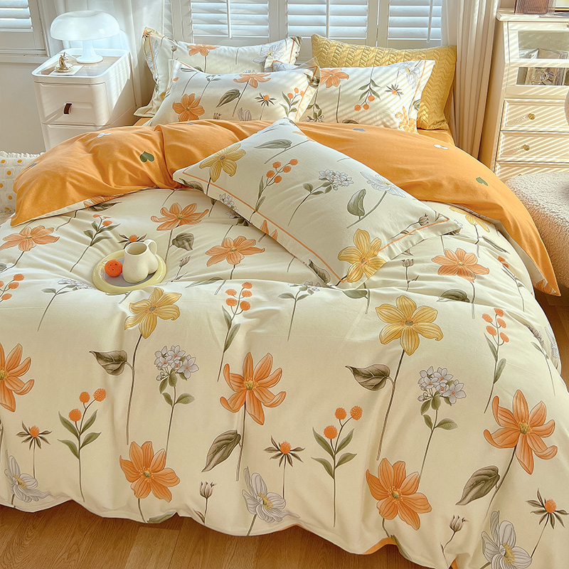 全棉加厚磨毛四件套纯棉简约亲肤被套床单秋冬被罩床上床套四件套