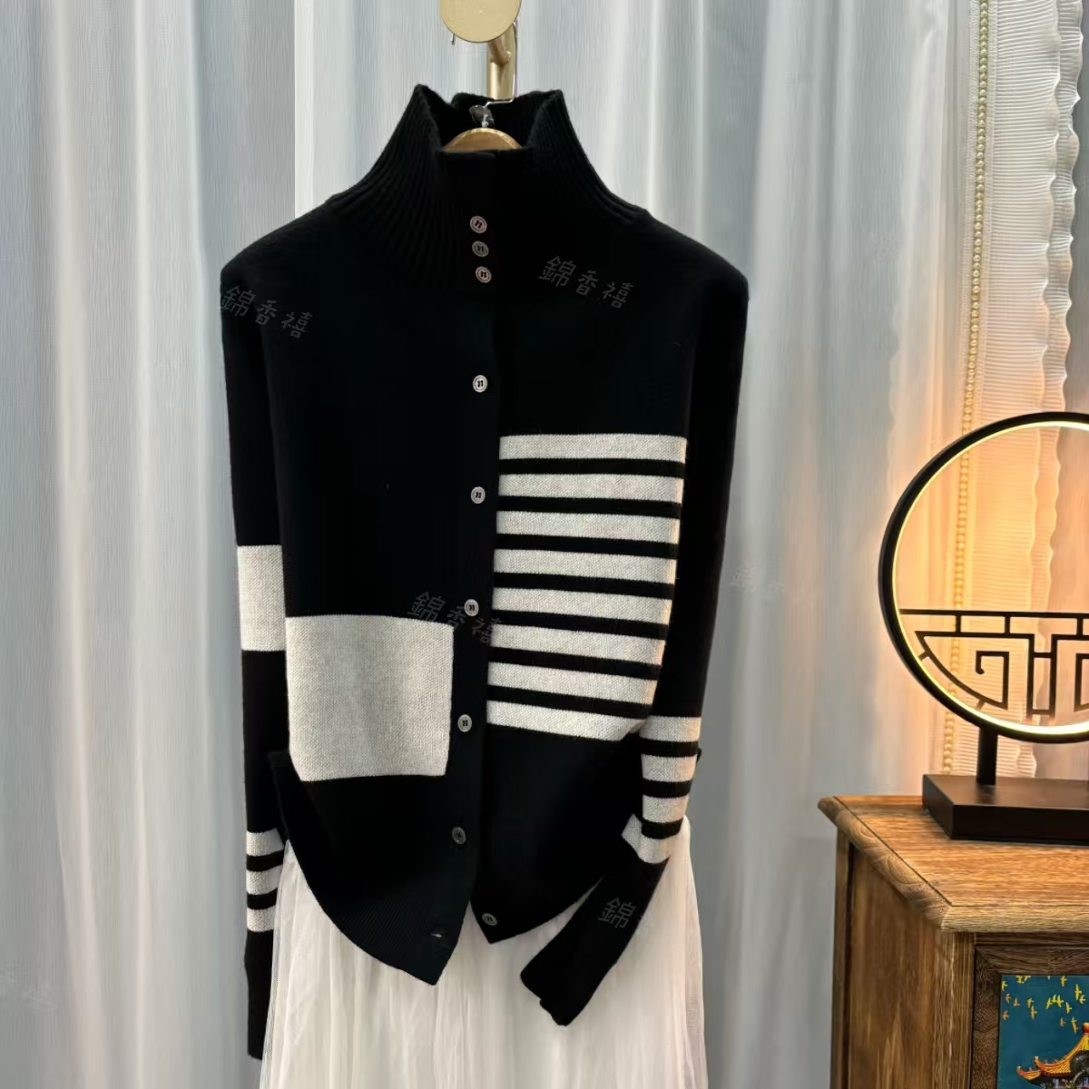 【V612黑色高领】欧货潮牌高领百搭显瘦针织衫开衫毛衣外套