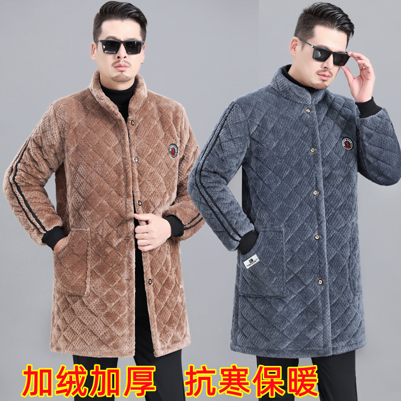 冬季新款加绒加厚男士棉衣外套保暖罩衣工作服夹棉宽松大码中长版