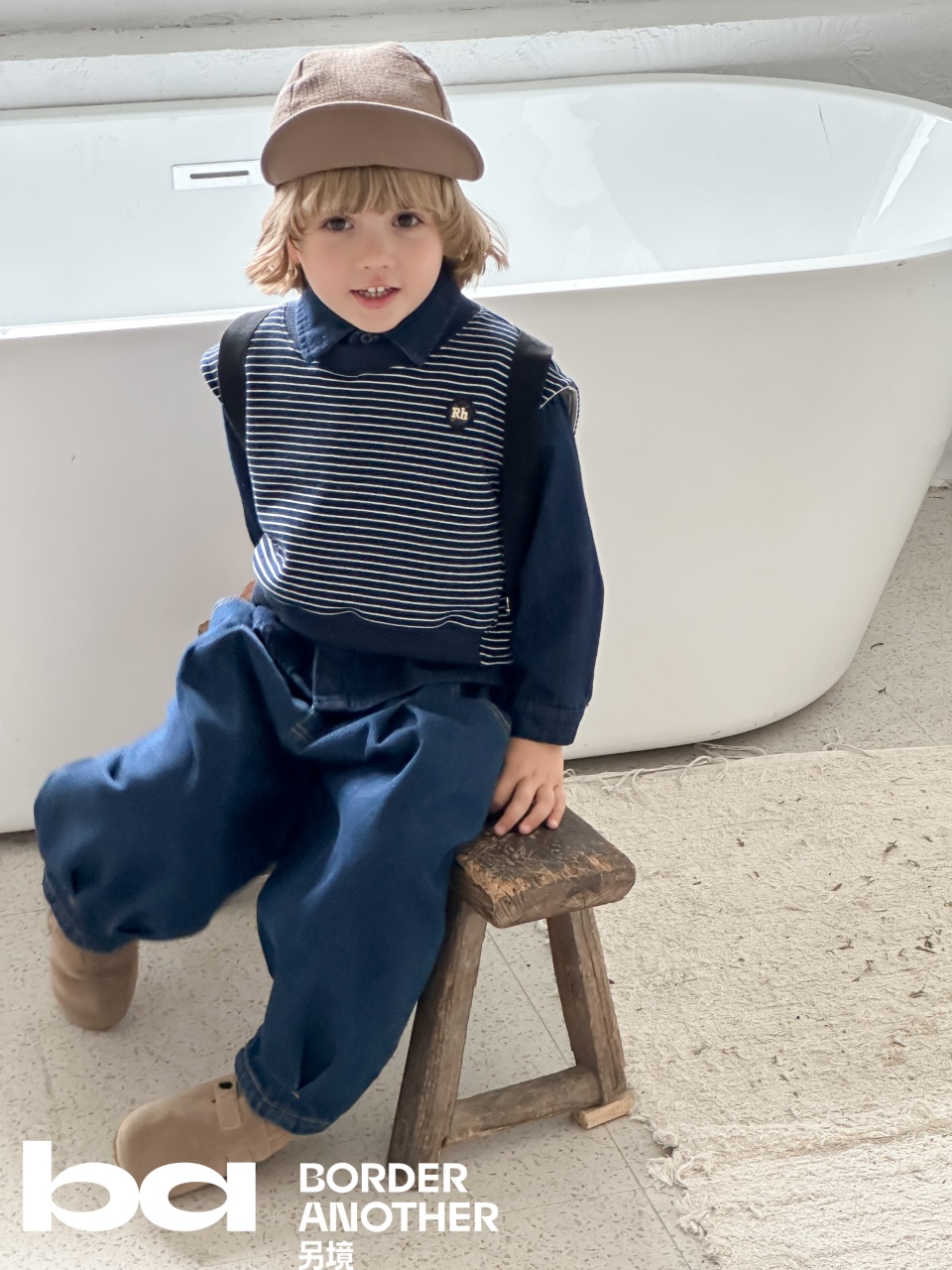 儿童牛仔衬衫马甲两件套秋季时尚休闲上衣套装