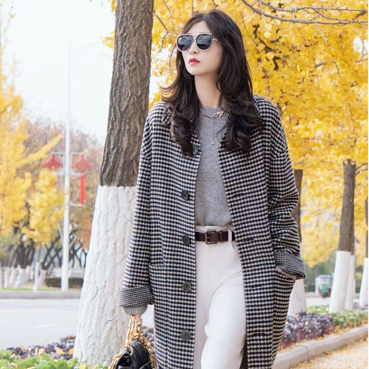 阿玛施AMASS【摩登格调】秋冬中长款翻领双面呢外套5400862