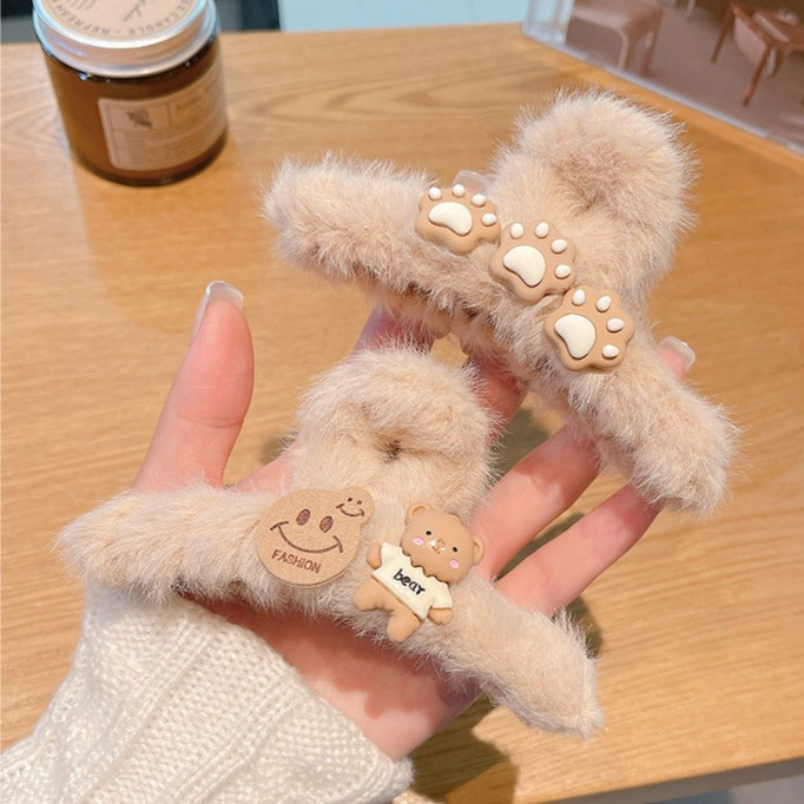 可爱卡通毛绒抓夹秋冬大号鲨鱼夹网红气质发卡夹子头饰毛毛绒发夹