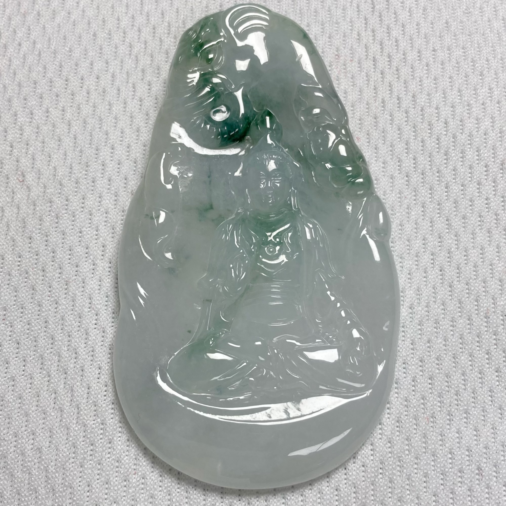 天然缅甸翡翠A货糯冰飘蓝花普贤菩萨吊坠种老玉质细腻油润无纹裂