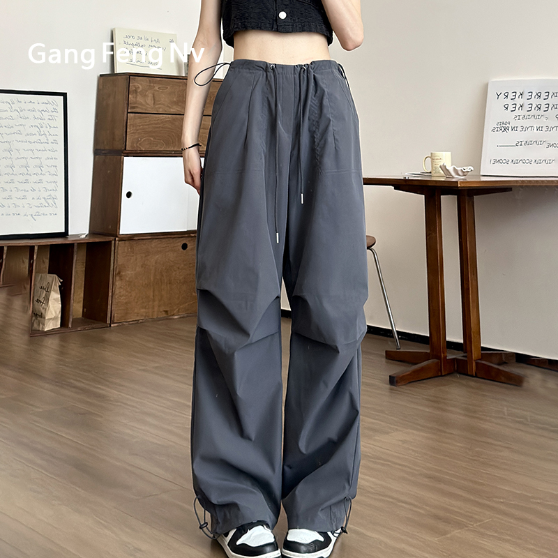 灰色工装裤女2025秋季新款美式运动爵士舞街舞降落伞裤酷飒休闲风