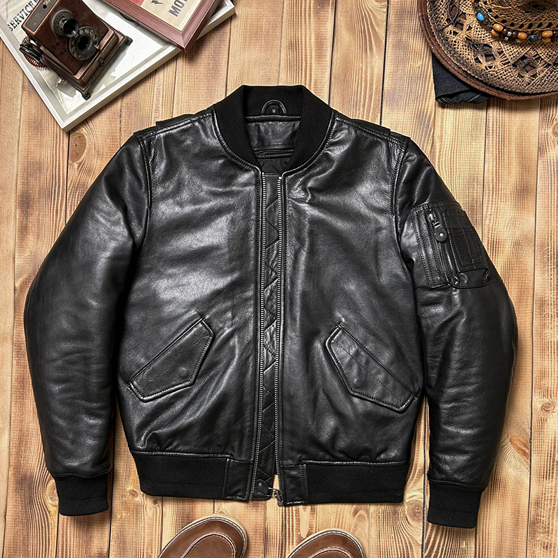 经典MA1飞行员夹克男真皮棒球服皮衣冬季可脱卸内胆加厚羊皮外套