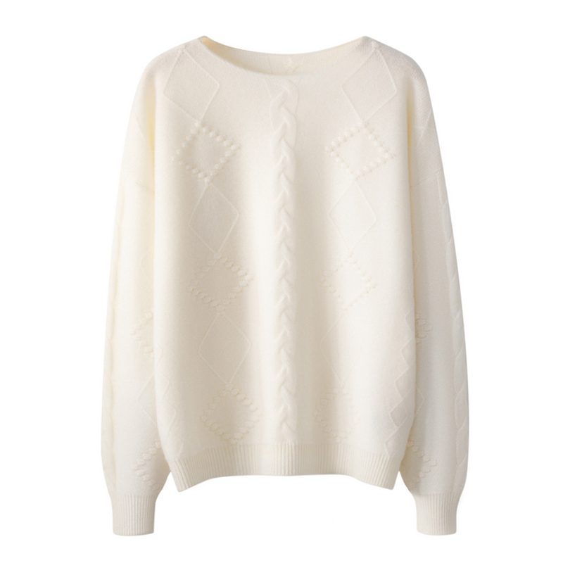 康赛妮100%纯山羊绒衫女一字领圆领套头衫毛衣加厚宽松2024年新款