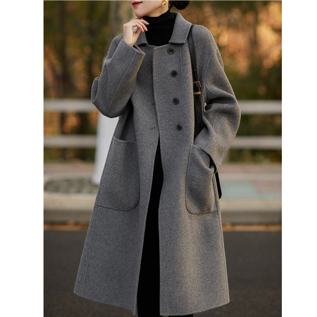 毛呢外套2024秋冬新款女装时尚气质灰色韩版显瘦中长款羊毛呢风衣