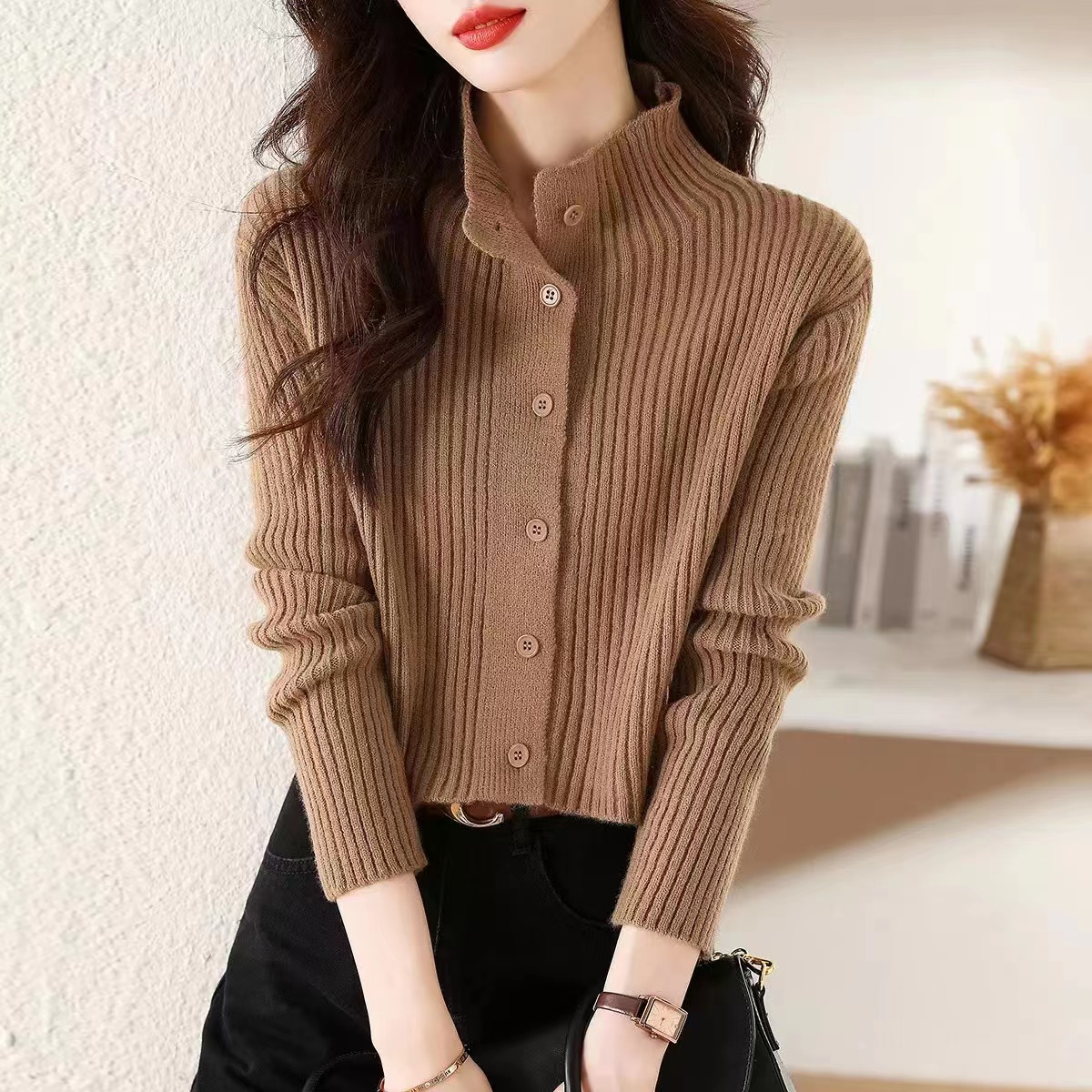 针织衫短款开衫外套时尚简约春秋新款修身百搭老钱风女装显瘦毛衣