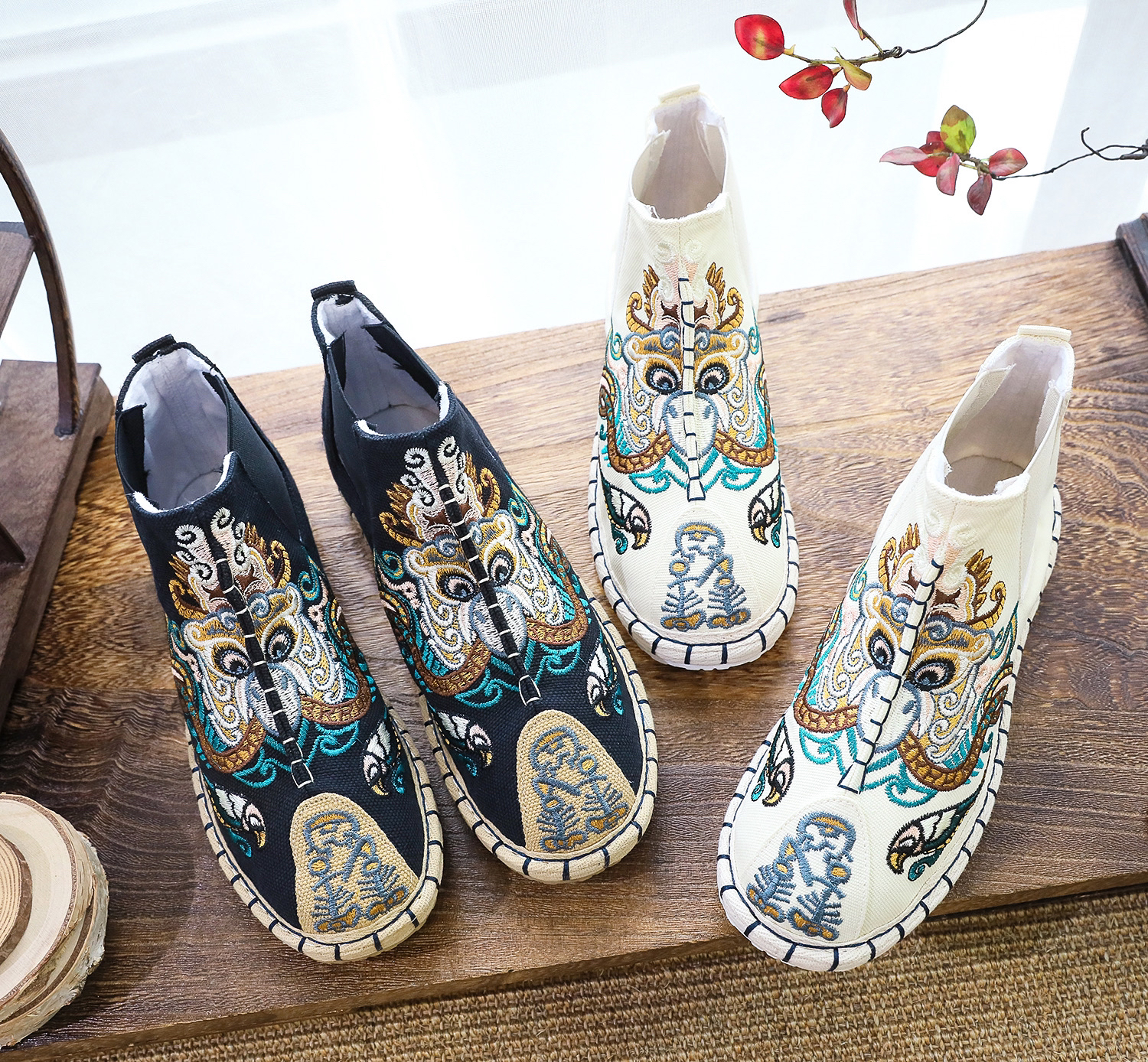 春秋高帮单靴老北京布鞋千层底复古加绒男棉鞋民族风绣花男士短靴