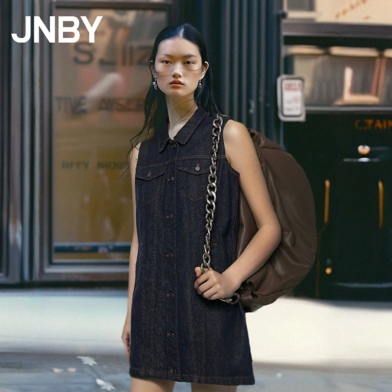 JNBY/江南布衣春秋牛仔连衣裙女无袖翻领复古气质通勤5O7G11180