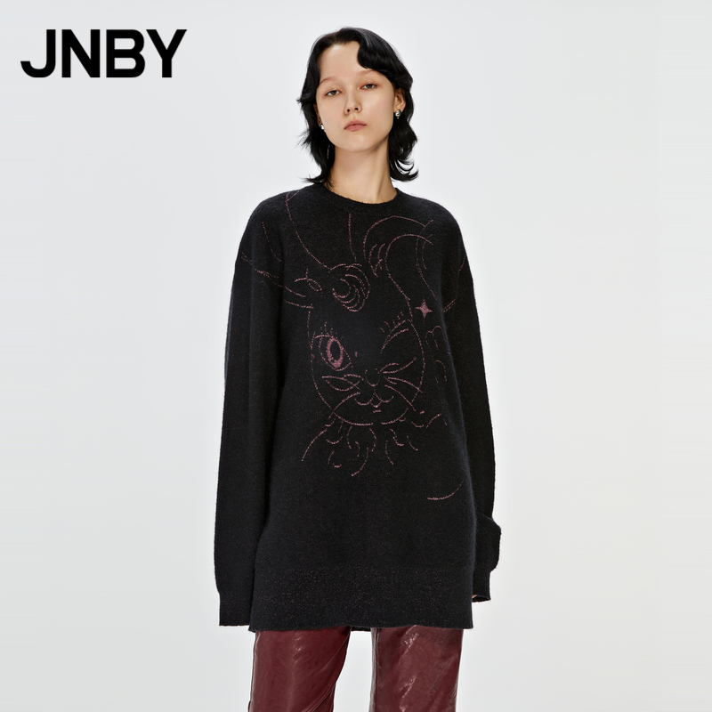 JNBY/江南布衣冬季宽松柔软毛针织衫女圆领中长款5M9310330