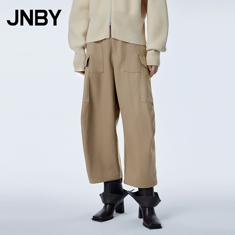 JNBY/江南布衣秋冬工装裤女全羊毛精纺宽松挺括阔腿裤子5NAE12600