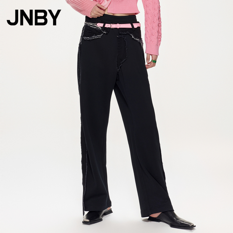 JNBY/江南布衣春卫衣裤休闲水洗牛仔拼接休闲长裤女5N2E15800