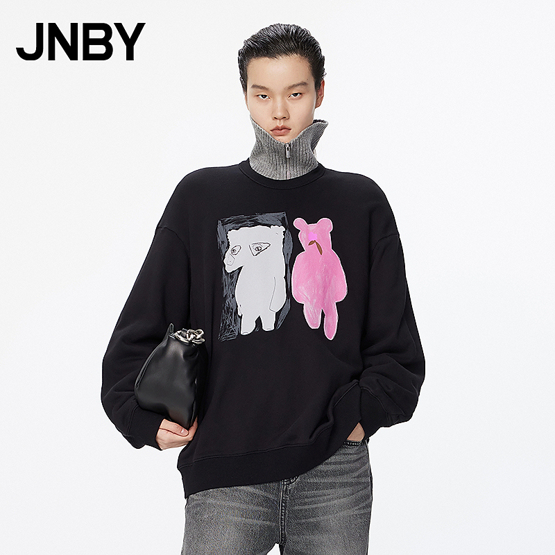 JNBY/江南布衣秋冬圆领套头卫衣女小熊图案棉质毛圈布5OA415810