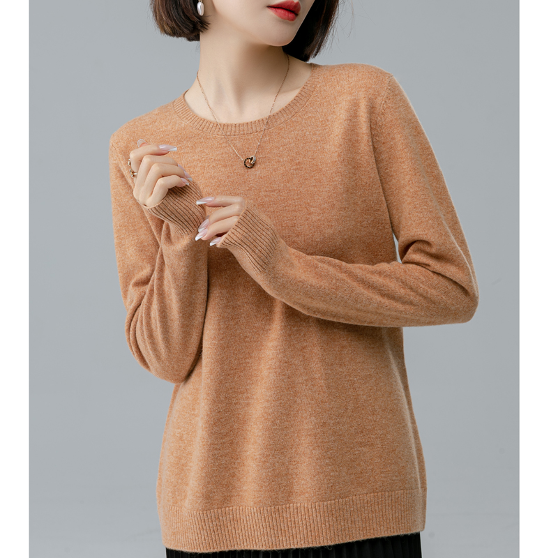 100%羊毛衫女秋冬基础内搭宽松圆领毛衣外穿针织打底衫套头上衣