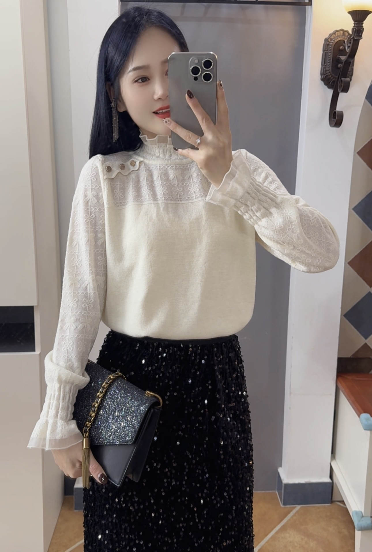 【XING星星定制】法式洋气重工设计感新款打底上衣