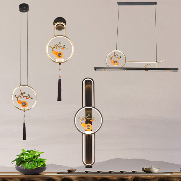 新中式吊灯客厅餐厅吧台中国风长条书房禅意中式创意茶室茶台灯具