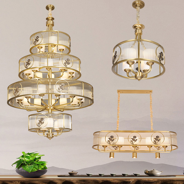 新中式全铜吊灯中国风古典复古餐厅灯具简约现代轻奢客厅灯套餐