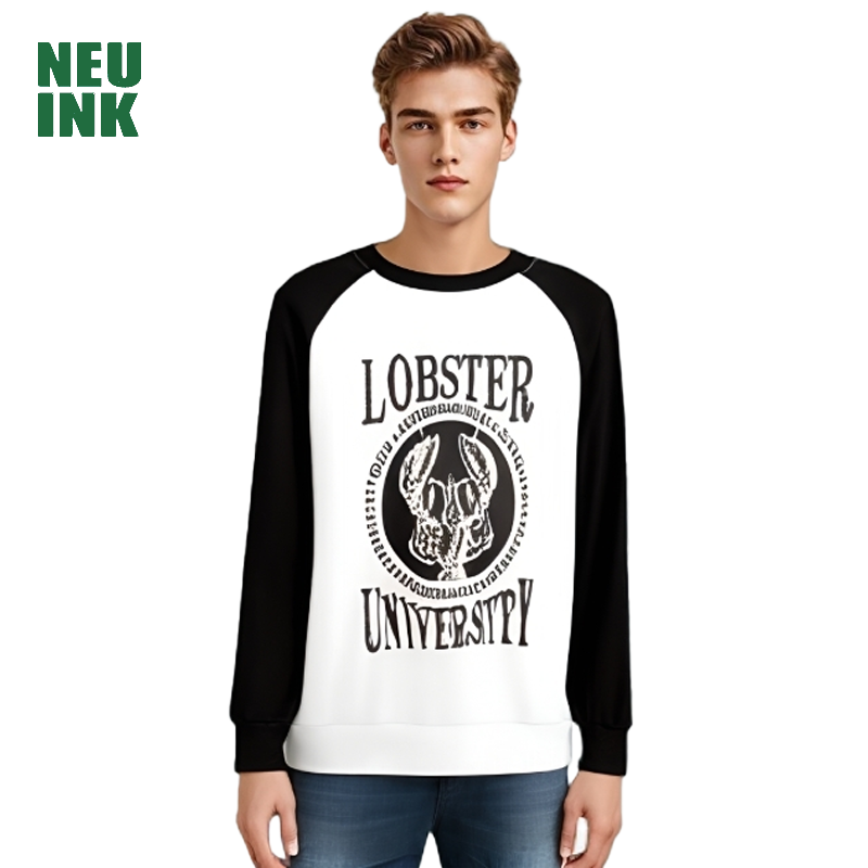 Neu ink 龙虾系列圆领拼接宽松卫衣 休闲潮流印花运动长袖套衫