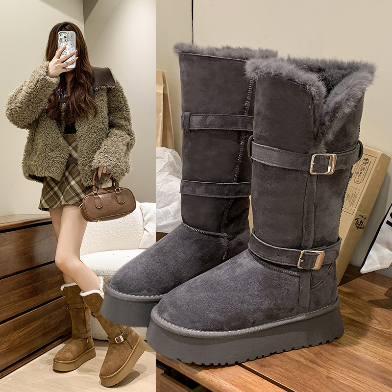 雪地靴女2024新款冬季加绒加厚底时尚保暖长筒高筒中筒毛毛棉鞋女