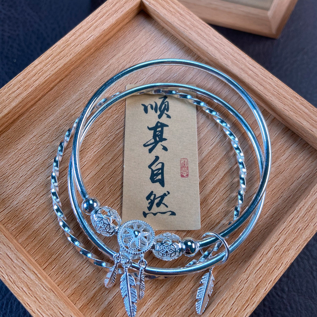 足银手镯 足银手镯 编号926：捕梦网手镯足银手镯