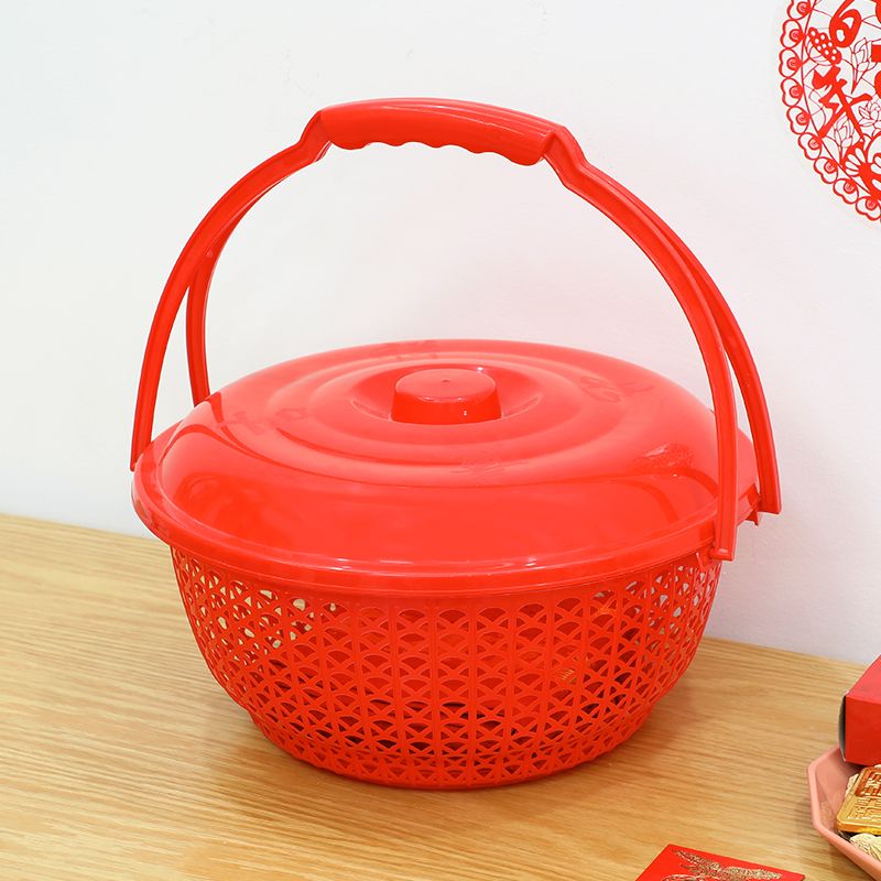 喜庆塑料篮子红色蔬菜篮水果篮传统老式手提篮伴手礼结婚搬家用品