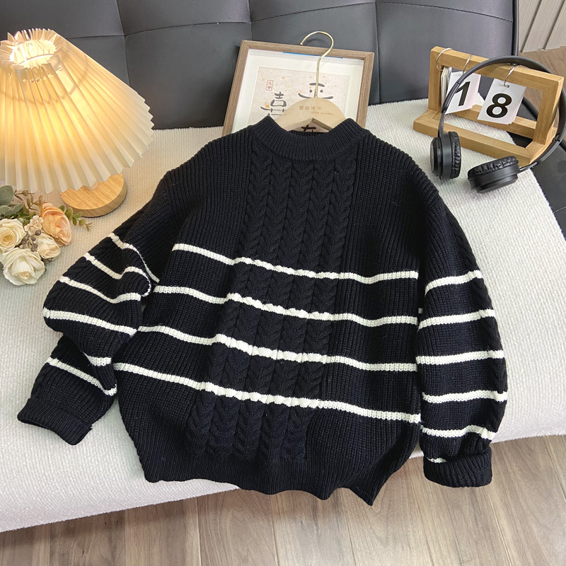佑妈家童装 男女童中大童潮款毛衣 儿童秋冬季条纹针织衫