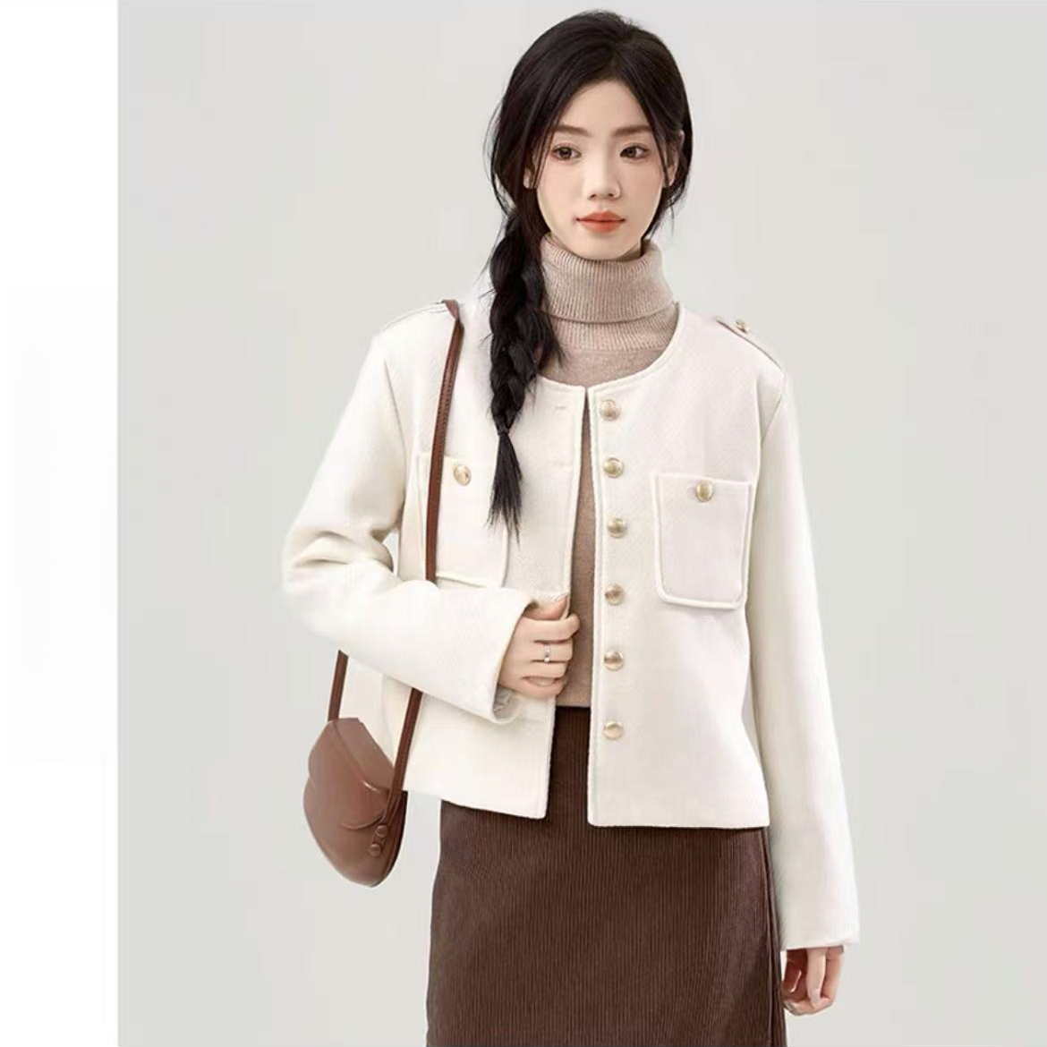 Luoxi/罗皙【24新款】气质短款小香风手工大衣24004