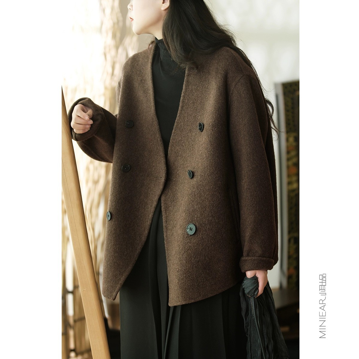 LuoXi罗皙-【24新款】V领韩版莱赛尔+绵羊毛高端混纺手工大衣22439