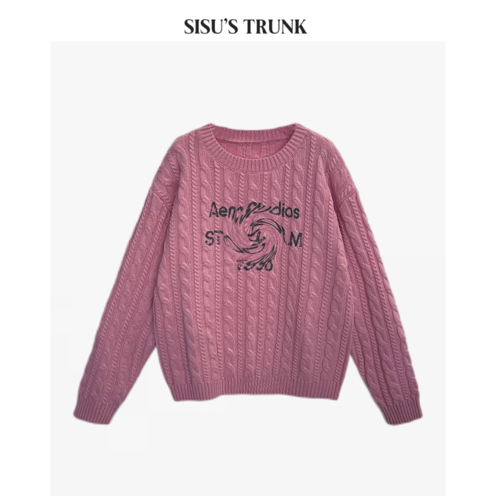 SISU 【盐系女孩】【绵羊毛50%】秋冬轻奢黑色时尚长袖提花字母毛衣